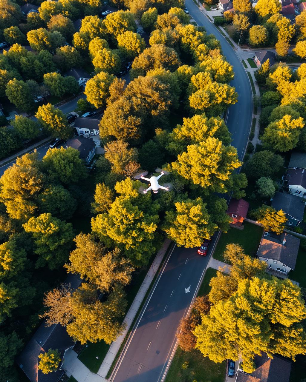 Aerial view of a suburban neighborhood
