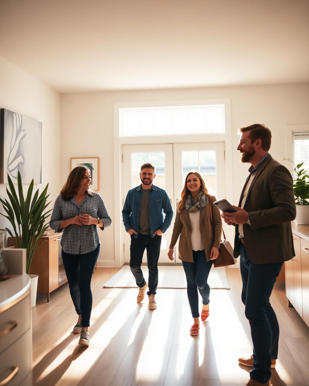 Couple touring a home with their agent