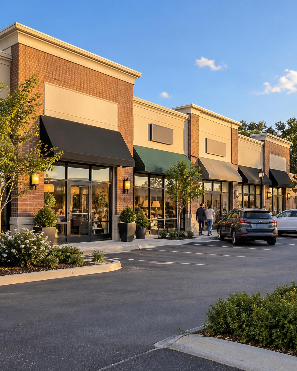 Strip mall with retail storefronts